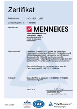 MENNEKES Zertifikat ISO 14001
